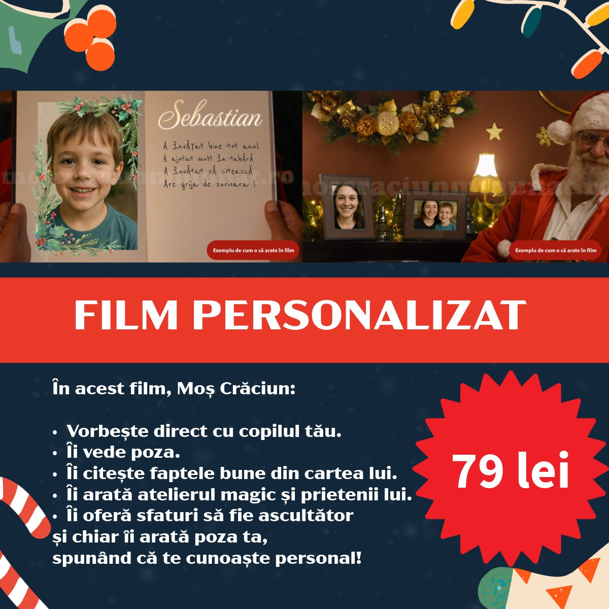 Mesaj de la Moș Crăciun - film personalizat - Actor real, voci reale