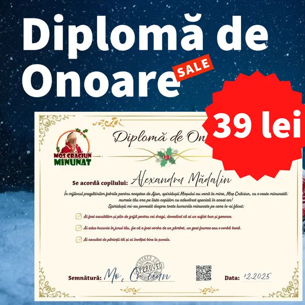Diplomă de onoare personalizată + Video de la Moș Crăciun
